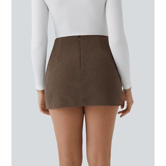 Halara‎ NWT AuraCord Cloud High-waisted 2-in-1 A-line Corduroy Brown skirt Small - Picture 3 of 5